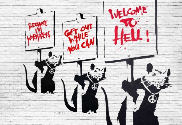 Banksy matkustaa ympäri maailmaa ilman hänen lupaansa. Kuva: Banksy