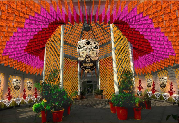 Betsabeé Romero의 꽃과 노래 설치 작품은 어떤 모습일지 살펴보세요. 출처: 의례