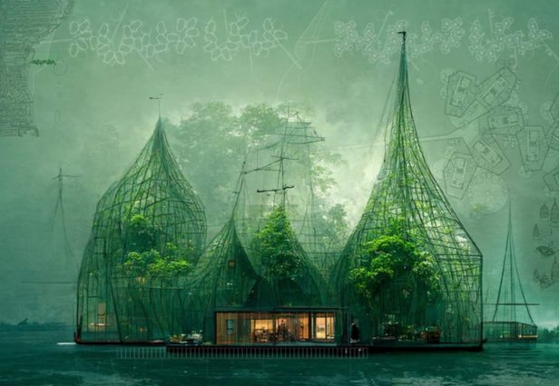 מבט על הכפר הצף Green Water Village, מאת האדריכל גבריאל פיליפי. מקור: מגזין עיצוב בום