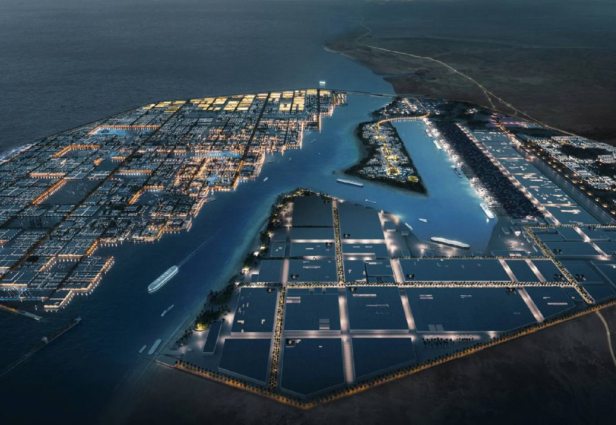 Vistazo a Oxagon, ciudad portuaria que será construida en el Mar Rojo. Fuente: NEOM