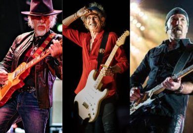 Brad Whitford, Keith Richards ja The Edge ovat kolme erinomaista kitaristia.