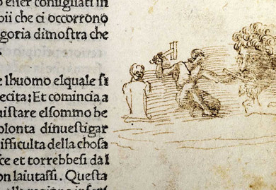 Michelangelon luonnos löydetty kirjan marginaalista. Kuva: The Art Newspaper