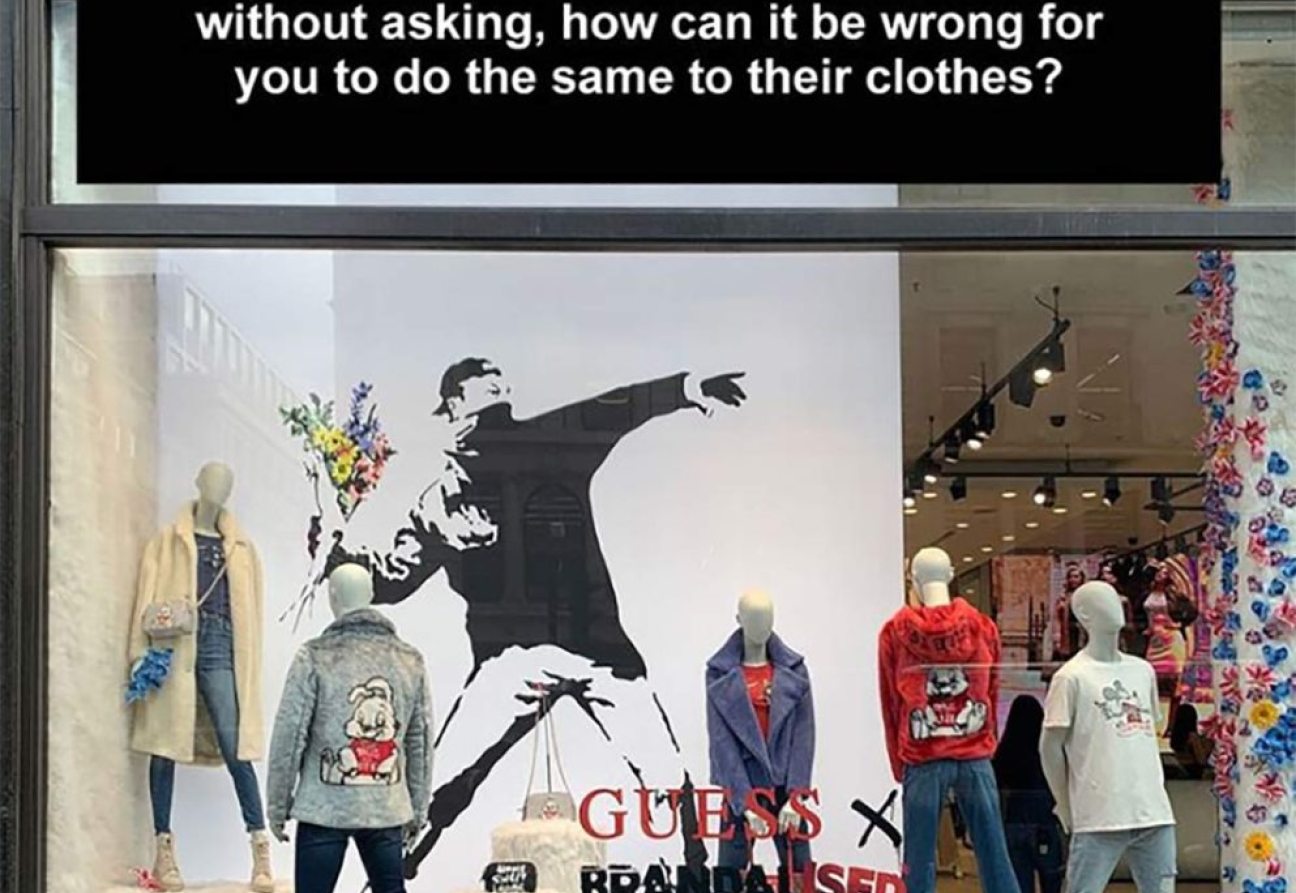 Banksy, çalışmalarını izinsiz kullandığı için Guess'e patlar. Fotoğraf: Banksy IG