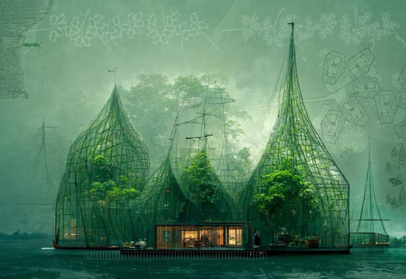 Vistazo al pueblo flotante Green Water Village, del arquitecto Gabriele Filippi. Fuente: designboom magazine