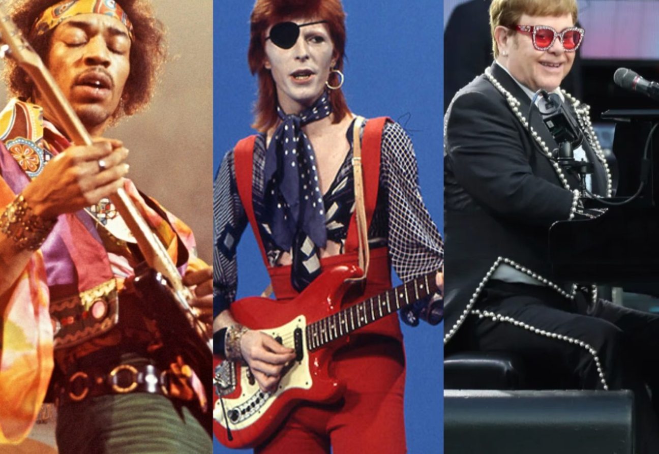 Jimi Hendrix, David Bowie y Elton John aprendieron por sí solos a tocar diversos instrumentos. Foto: Diversos sitios de Internet